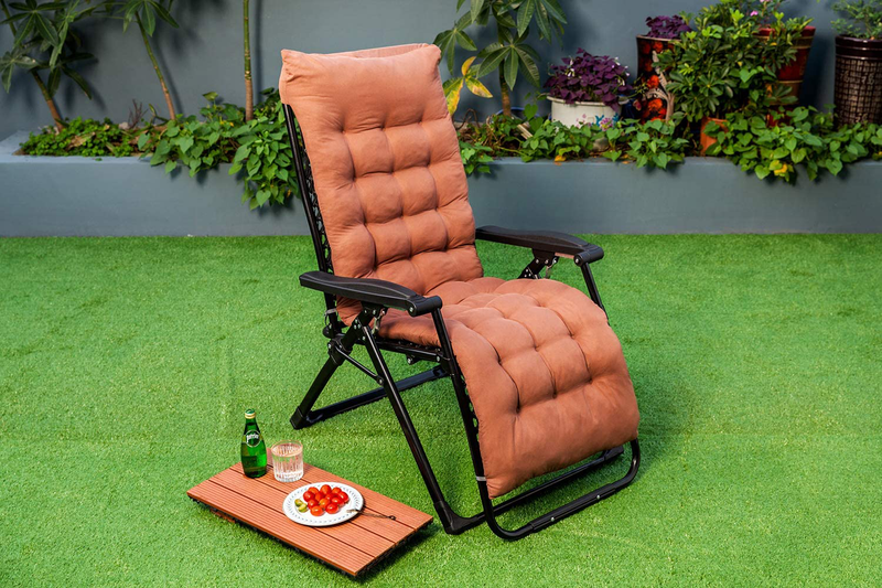 Oversized Zero Gravity Chair, Lawn Recliner, Reclining Patio Lounger Chair, Folding Portable Chaise, with Detachable Soft Cushion, Cup Holder, Adjustable Headrest, Support 500 Lbs. (Black Cushion) Sporting Goods > Outdoor Recreation > Camping & Hiking > Camp Furniture KINGBO   