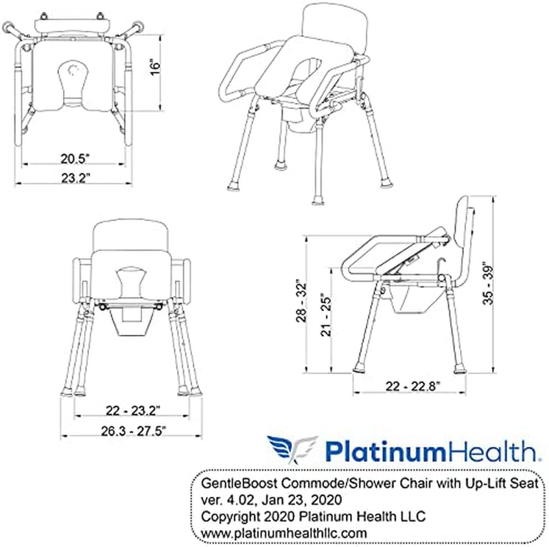 Gentleboost Uplift Assist Commode and Shower Chair with Integrated Toilet Safety Rail. Self-Powered Uplift Seat for Use as Commode, over a Toilet or as a Shower Chair. Sporting Goods > Outdoor Recreation > Camping & Hiking > Portable Toilets & ShowersSporting Goods > Outdoor Recreation > Camping & Hiking > Portable Toilets & Showers Platinum Health   
