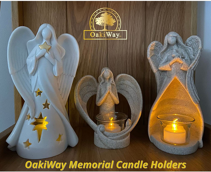 OakiWay Memorial Gifts - Angel Tealight Candle Holder Statue, Sympathy Gifts For Loss Of Loved One, W/Flickering Led Candle, Bereavement, In Memory, Grief, Funeral, Remembrance Gifts, Home Decorations