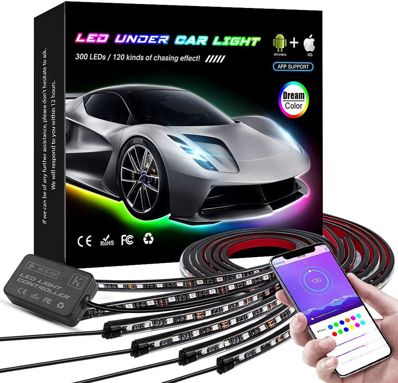 KORJO Car Underglow Lights, 6 Pcs Bluetooth Led Strip Lights with Dream Color Chasing, APP Control 12V 300 LEDs Underbody Lights, Waterproof Underglow Led Light Kit for Cars, Trucks, Boats Vehicles & Parts > Vehicle Parts & Accessories > Motor Vehicle Parts > Motor Vehicle Lighting KORJO Default Title  