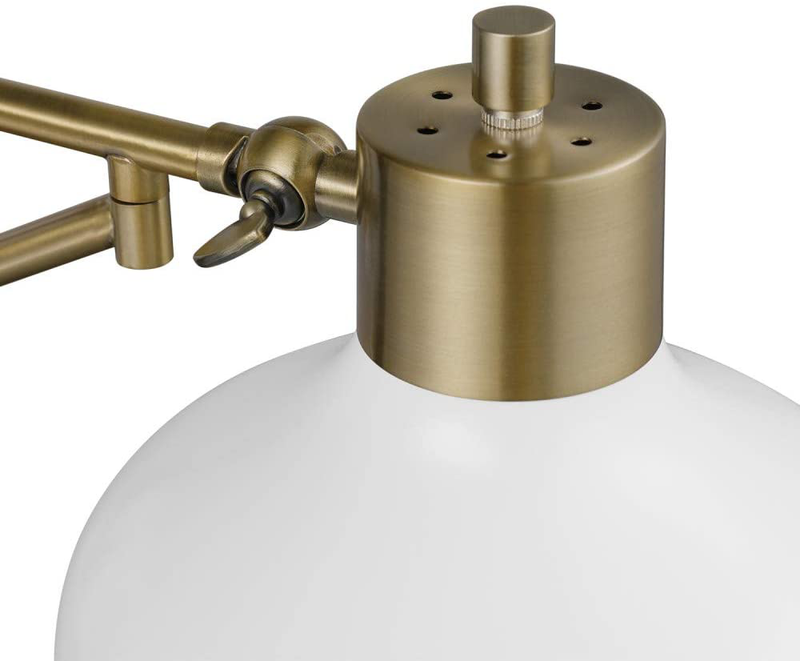 Globe Electric Berkeley 1-Light Plug-In or Hardwire Swing Arm Wall Sconce, Brass Accents, White Cloth Cord 51344, 5.75"