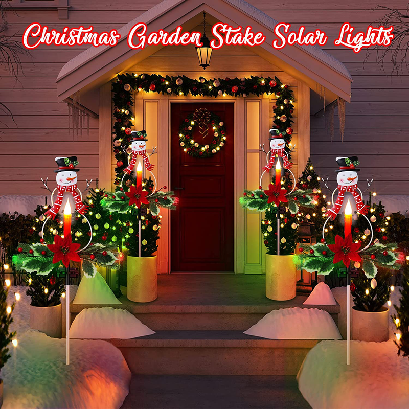 KOOPER Solar Christmas Decorations Outdoor Lights, Snowman Candle Lights Waterproof Solar Powered Cemetery Grave Decorations Pathway Lights Metal Garden Stakes Decor for Lawn Yard Sidewalk, Set of 2 Home & Garden > Decor > Seasonal & Holiday Decorations& Garden > Decor > Seasonal & Holiday Decorations KOOPER   