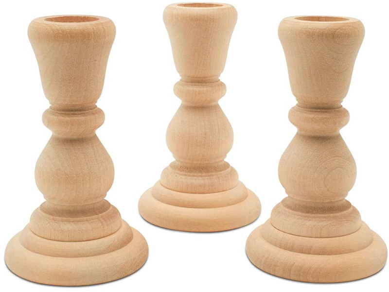 Classic Wooden Candlesticks 4 inches with 7/8 inch Hole, Set of 4 Unfinished Small Wooden Candle Holders to Craft, Paint or Decorate, by Woodpeckers Home & Garden > Decor > Home Fragrance Accessories > Candle Holders Woodpeckers   