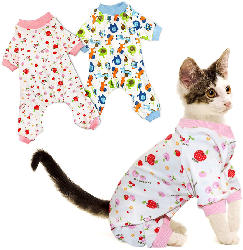 Rypet Small Dog Pajamas 2 Pack - Cute Cat Pajamas Onesie Soft Puppy Rompers Pet Jumpsuits Cozy Bodysuits for Small Dogs and Cats