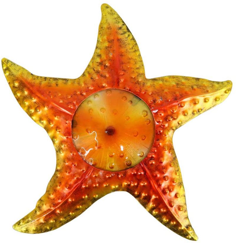 LiffyGift Metal Crab Wall Sculptures Outdoor Beach Theme Coastal Glass Art Outside Hanging Decorations for Pool or Patio, Indoor Bathroom Home & Garden > Decor > Artwork > Sculptures & Statues LIFFY Starfish  