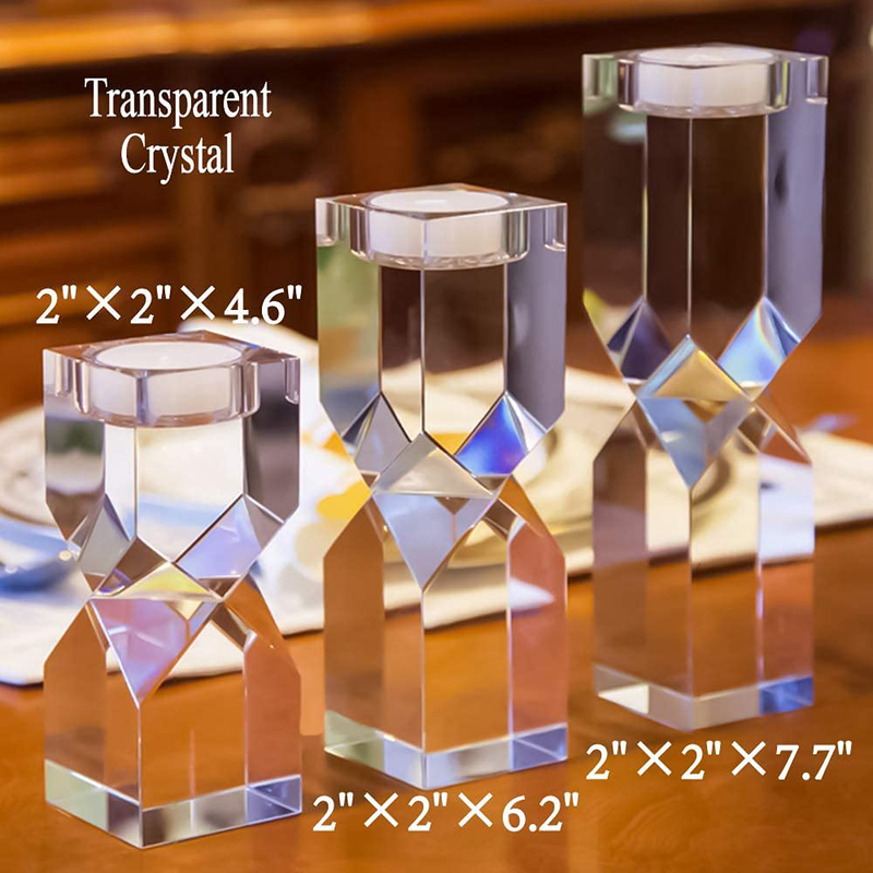 Le Sens Amazing Home Large Crystal Candle Holders Set of 3, 4.6/6.2/7.7 inches Height, Elegant Heavy Solid Square Diamond Cut Tealight Holders Sets, Centerpiece for Home Decor, Wedding Home & Garden > Decor > Home Fragrance Accessories > Candle Holders Le Sens Amazing Home   