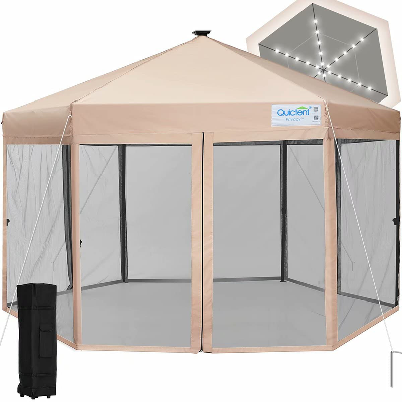 Quictent 13’ X 13’ Hexagonal Gazebo with Mosquito Netting with Solar Powered LED Lights Pop up Canopy Tent ,Easy up Screened Canopy Tent Gazebo (Beige) Sporting Goods > Outdoor Recreation > Camping & Hiking > Mosquito Nets & Insect Screens Quictent   