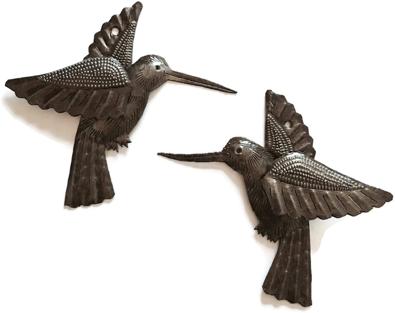 Hummingbirds, Set of 2, Nature Inspired Small Wall Hanging Ornamental Birds, Fall Garden Home Decorations, Good Luck Accent Plaques, Handmade in Haiti 6 x 5.5 Inches Home & Garden > Decor > Artwork > Sculptures & Statues It's Cactus Default Title  