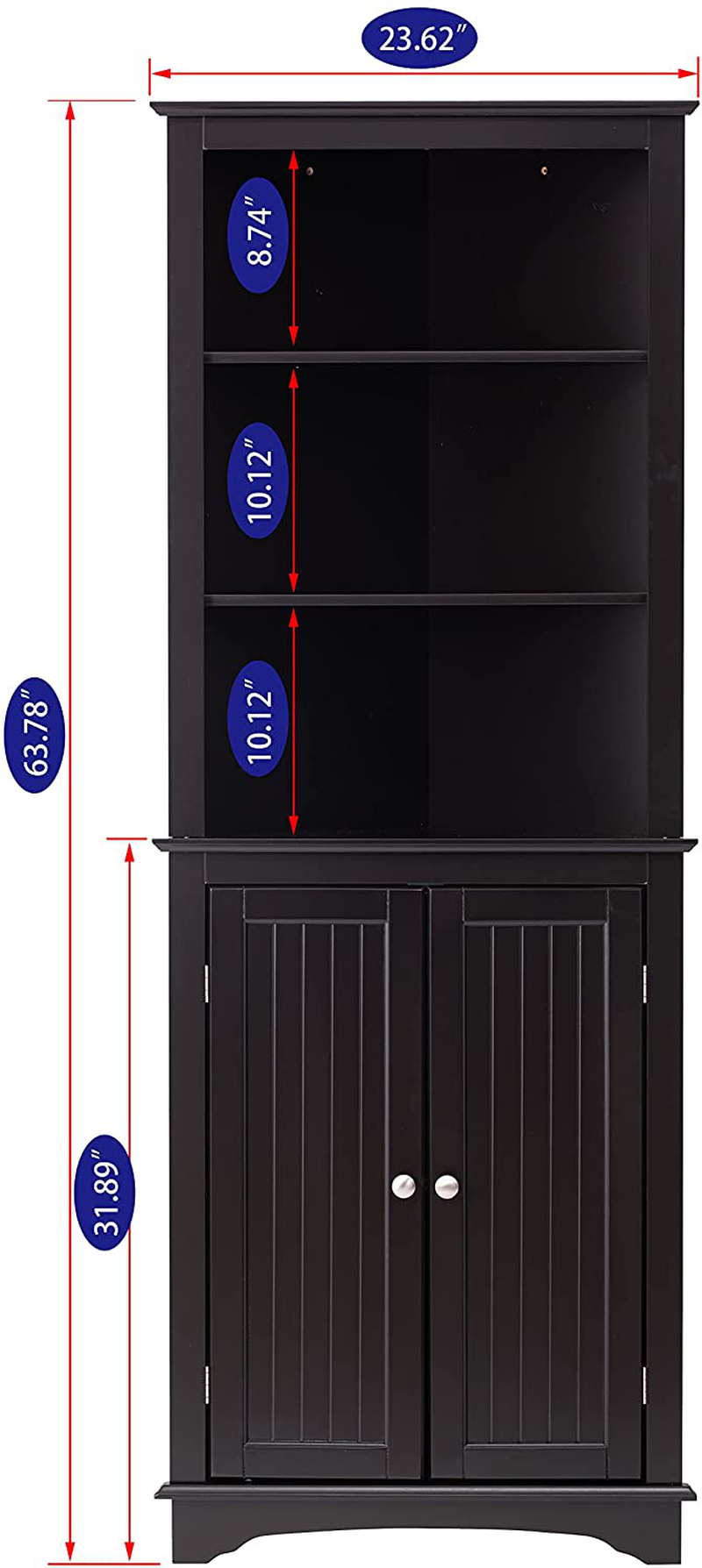 Spirich Home Tall Corner Cabinet with Two Doors and Three Tier Shelves, Free Standing Corner Storage Cabinet for Bathroom, Kitchen, Living Room or Bedroom, Espresso Home & Garden > Kitchen & Dining > Food Storage Spirich   