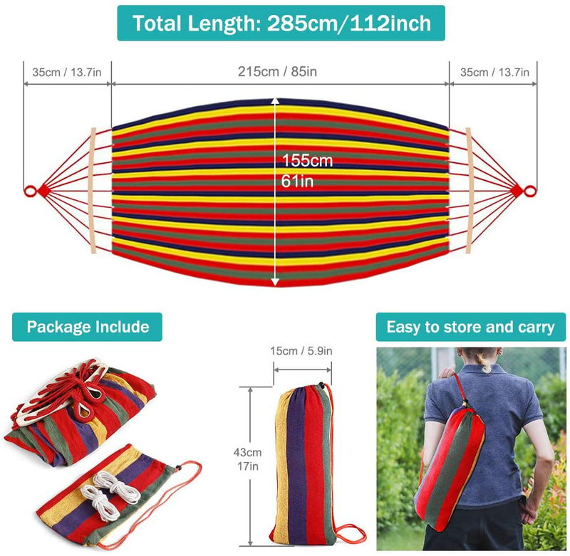 Outerman 285 x 155 cm Camping Hammock, Hammocks Thickened Durable Canvas Fabric with 550lb Load Capacity, Two Anti Roll Balance Beam and Sturdy Metal Knot Tree Straps for Travel, Beach, Backyard etc. Home & Garden > Lawn & Garden > Outdoor Living > Hammocks Outerman   