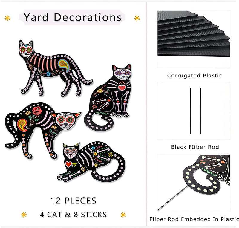 Fanboxk 4Pcs Halloween Decorations Outdoor Fluorescence Skeleton Cat,Scary Creepy Halloween Outdoor Decor Skeleton Animals- 16”x 14” Halloween Cat Silhouette Yard Signs with Stakes. Arts & Entertainment > Party & Celebration > Party Supplies Fanboxk   