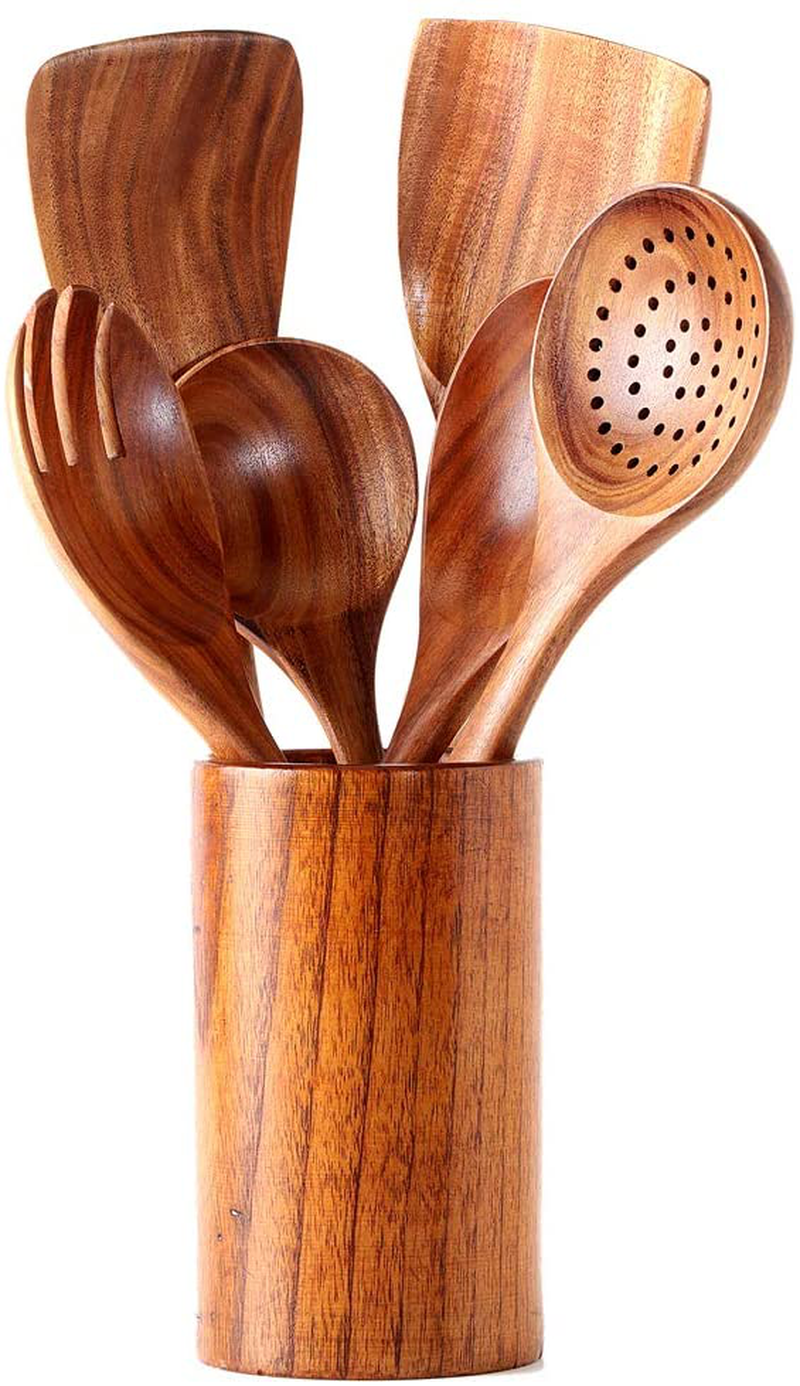 Kitchen Utensils Set,NAYAHOSE Wooden Cooking Utensil Set Non-stick Pan Kitchen Tool Wooden Cooking Spoons and Spatulas Wooden Spoons for cooking salad fork Home & Garden > Kitchen & Dining > Kitchen Tools & Utensils NAYAHOSE set of 7  