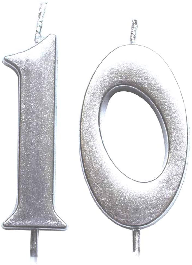 MAGJUCHE Silver 10th Birthday Numeral Candle, Number 10 Cake Topper Candles Party Decoration for Girl Or Boy