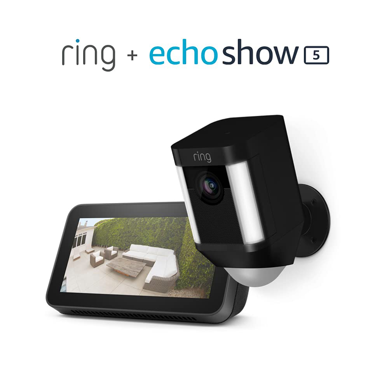 Ring Spotlight Cam Battery HD Security Camera with Built Two-Way Talk and a Siren Alarm, White, Works with Alexa Cameras & Optics > Cameras > Surveillance Cameras Ring Black Prime - $10 Echo Show 5 (New) 1 Cam