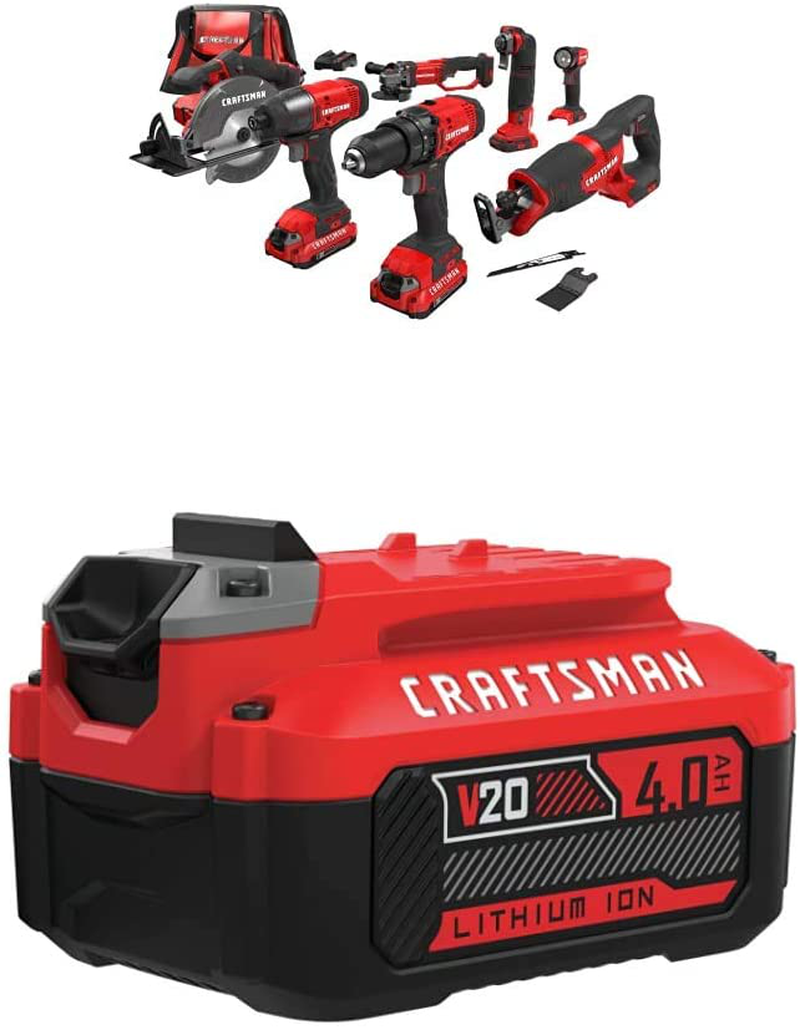 CRAFTSMAN V20 Cordless Drill Combo Kit, 7 Tool (CMCK700D2) Hardware > Tools > Multifunction Power Tools Craftsman w/ 4.0 AH Battery Kit 