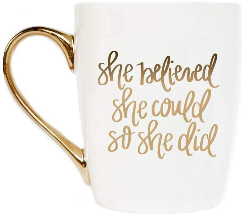 Sweet Water Decor Cute Coffee Mugs with Golden Handle, 16oz China Coffee Cup with Motivational Quote, Embellished with Real Gold & Microwave Safe, Inspirational Mug (She Believed She Could) Home & Garden > Decor > Seasonal & Holiday Decorations Sweet Water Décor She Believed She Could  