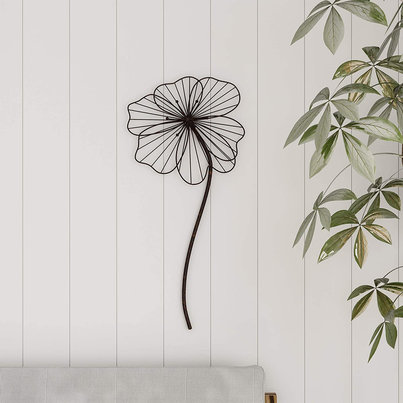Lavish Home Wall Decor-Rustic Metal Wire Stemmed Flower Sculpture Hanging Accent Art for Living Room, Bedroom or Kitchen, 13” L x 2.5” W x 27.75" H, Brown Home & Garden > Decor > Artwork > Sculptures & Statues Lavish Home Default Title  