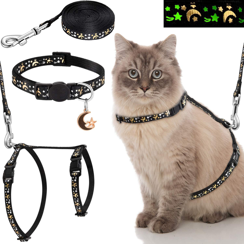 Frienda 3 Pieces Cat Harness with Leash and Collar Set Adjustable Soft Escape Proof H Shaped Safety Strap with Golden Moon Glowing Star in The Dark for Kitten Animals & Pet Supplies > Pet Supplies > Cat Supplies > Cat Apparel Frienda Default Title  