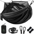 Single & Double Camping Hammock with Mosquito/Bug Net, Portable Parachute Nylon Hammock with 10Ft Hammock Tree Straps 17 Loops and Easy Assembly Carabiners, for Camping, Backpacking, Travel, Hiking Sporting Goods > Outdoor Recreation > Camping & Hiking > Mosquito Nets & Insect Screens Zoocee Black One person 