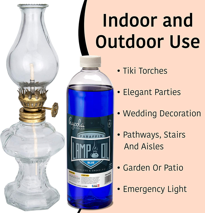 Hyoola Candles Liquid Paraffin Lamp Oil - Blue Smokeless, Odorless, Ultra Clean Burning Fuel for Indoor and Outdoor Use - Highest Purity Available - 32oz Home & Garden > Lighting Accessories > Oil Lamp Fuel Hyoola   