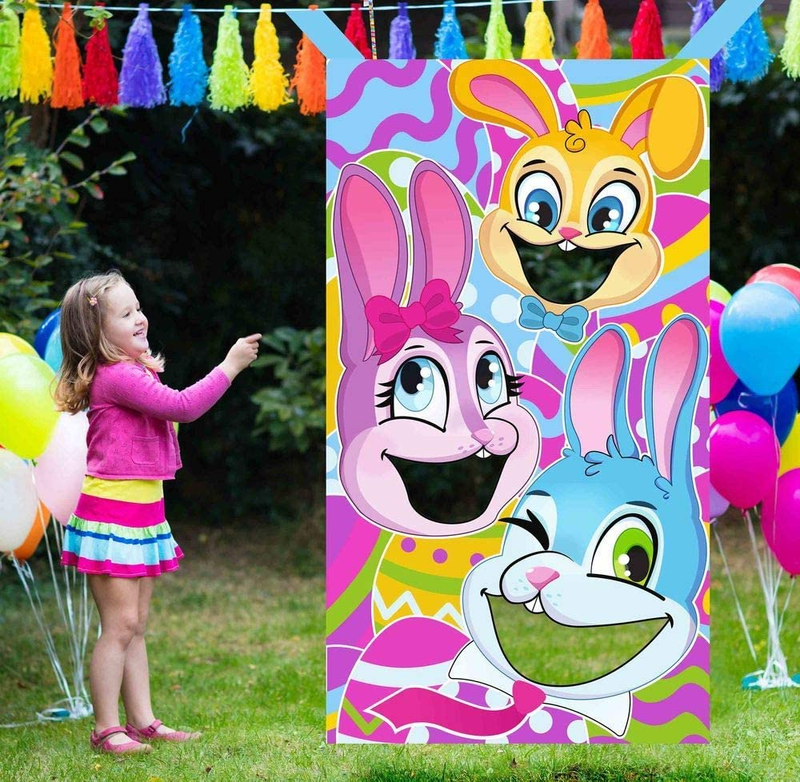 JOYIN Easter-Themed Bunnies Family Toss Game with 4 Carrot Design Bean Bags Party Favor Supplies, Games Pack and Decoration in Easter for Kids Home & Garden > Decor > Seasonal & Holiday Decorations JOYIN Pink  