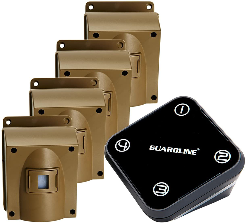 Guardline Wireless Driveway Alarm - 4 Motion Detector Alarm Sensors & 1 Receiver, 500 Foot Range, Weatherproof Outdoor Security Alert System for Home & Property Vehicles & Parts > Vehicle Parts & Accessories > Vehicle Safety & Security > Vehicle Alarms & Locks > Automotive Alarm Systems Guardline Receiver + 4 sensors  