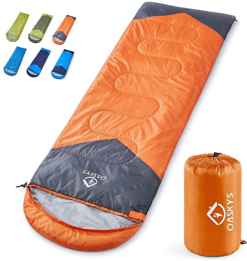 Oaskys Camping Sleeping Bag - 3 Season Warm & Cool Weather - Summer, Spring, Fall, Lightweight, Waterproof for Adults & Kids - Camping Gear Equipment, Traveling, and Outdoors  oaskys Orange 29.5in x 86.6" 