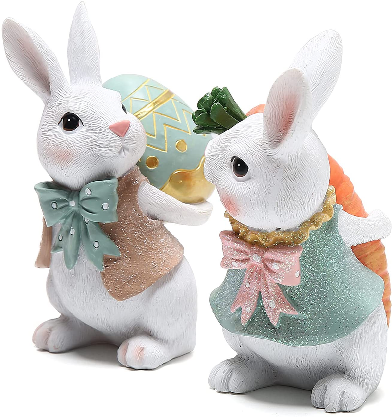 Hodao 5.5 Inch Polyresin Bunny Decorations Spring Easter Decors Figurines Tabletopper Decorations for Party Home Holiday Cute Rabbit Easter Gifts (Orange Blue) Home & Garden > Decor > Seasonal & Holiday Decorations Hodao   