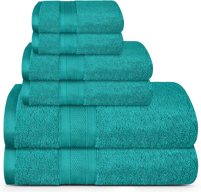 TRIDENT Soft and Plush, 100% Cotton, Highly Absorbent, Bathroom Towels, Super Soft, 6 Piece Towel Set (2 Bath Towels, 2 Hand Towels, 2 Washcloths), 500 GSM, Teal Home & Garden > Linens & Bedding > Towels TRIDENT Teal  