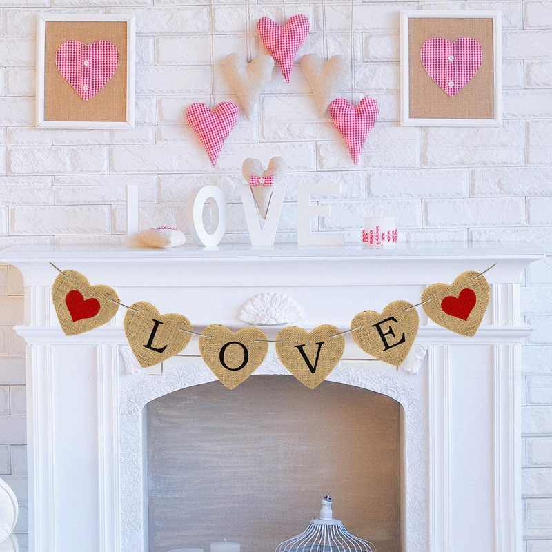 Cmaone Love Burlap Banner Valentines Day Decoration Banner Heart Shape Garland Bunting Flags for Valentines Wedding Baby Shower Anniversary Party Hanging Decorations Arts & Entertainment > Party & Celebration > Party Supplies Cmaone   