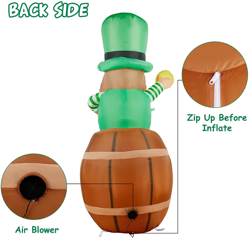 HOOJO 6 FT Height St Patricks Day Inflatables Decorations, Outdoor Decor St Patricks Day Decorations for the Home, Leprechaun with Beer Build-In LED for Holiday Lawn, Yard Decor, Garden