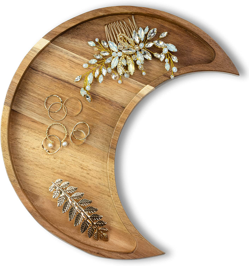 Moon Tray Crystal Holder and Display - Walnut Wood Crystal Tray for Stones, Healing Crystals and Gemstones Storage and Organizer Stand - Crescent Moon Bowl - Essential Oil Holder - Jewelry Dish Tray Home & Garden > Decor > Decorative Trays LABEND HOME Acacia  