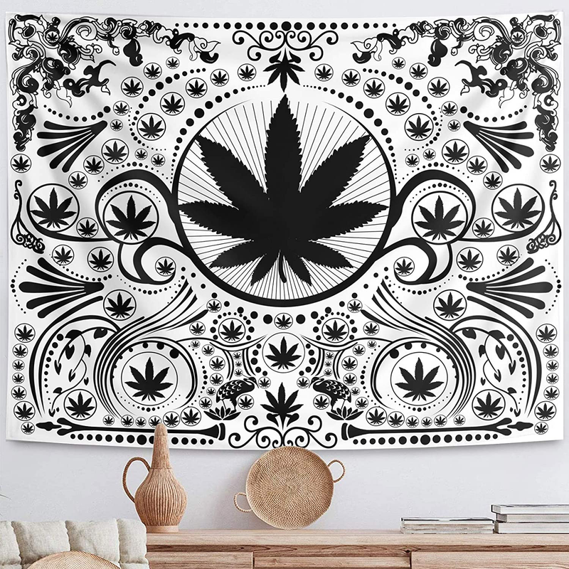 Funeon Black and White Sun Tapestry for Bedroom Bohemian Mandala Tapestry Wall Hanging Moon Stars Tapistry Dorm Decoration for College Girls | Cute Dark Tapistry Psychedelic Wall Decor 51x60 inches Home & Garden > Decor > Artwork > Decorative Tapestries Funeon Weed Leaf X-Small 36''x48'' 