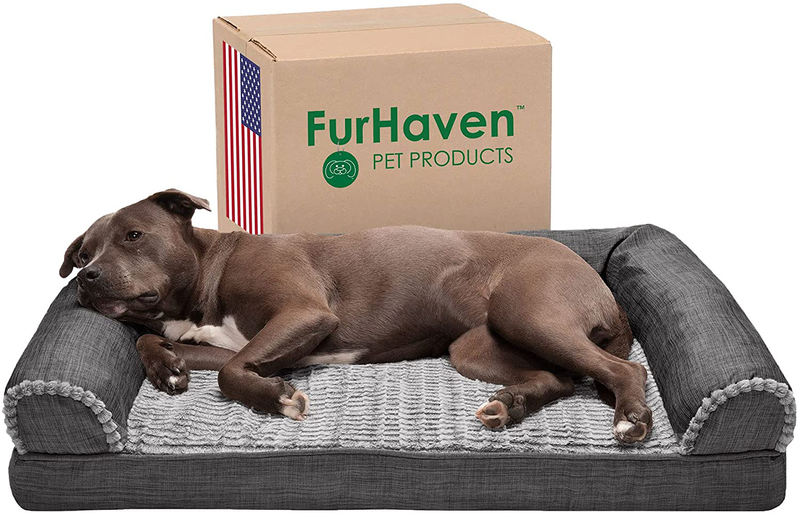 Furhaven Orthopedic, Cooling Gel, and Memory Foam Pet Beds for Small, Medium, and Large Dogs and Cats - Luxe Perfect Comfort Sofa Dog Bed, Performance Linen Sofa Dog Bed, and More Animals & Pet Supplies > Pet Supplies > Dog Supplies > Dog Beds Furhaven Faux Fur & Linen Charcoal Sofa Bed (Egg Crate Orthopedic Foam) Large (Pack of 1)