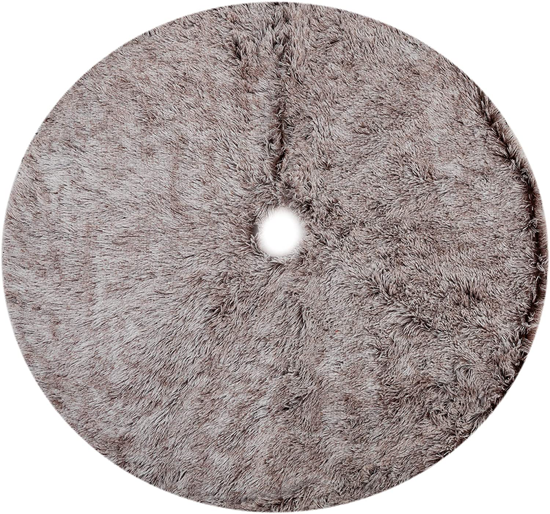Joiedomi 48 Inch Faux Fur Tree Skirt Brown Christmas Tree Skirt, Soft Classic Fluffy Faux Fur Tree Skirt for Christmas Tree Decorations
