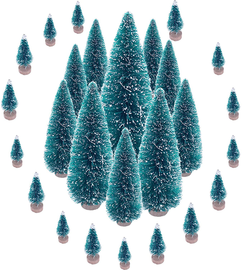 DSHE 26 PCS Mini Christmas Trees Artificial Pine Sisal Trees with Snow Frost, 6 Size Ornaments with Wooden Bases for Christmas Table Top Decor Winter Crafts Home Party Decoration Home & Garden > Decor > Seasonal & Holiday Decorations > Christmas Tree Stands DSHE Default Title  