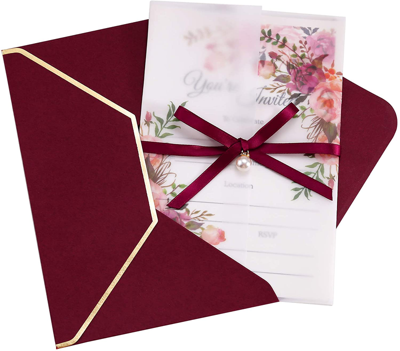 DORIS HOME 25pcs Burgundy Preprinted Floral Invitation Cards with RSVP Cards and Envelopes for Bridal Shower/Baby Shower/Wedding/Rehearsal Arts & Entertainment > Party & Celebration > Party Supplies > Invitations DORIS HOME Burgundy Fill-in 25PCS 