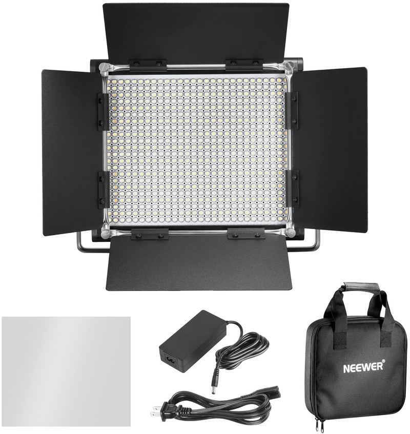 Neewer 2 Pieces Bi-color 660 LED Video Light and Stand Kit Includes:(2)3200-5600K CRI 96+ Dimmable Light with U Bracket and Barndoor and (2)75 inches Light Stand for Studio Photography, Video Shooting