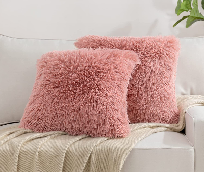 Hblife Pack of 2 Decorative Faux Fur Throw Pillow Covers Super Soft Luxury Cushion Pillowcase Fluffy Fuzzy Square Pillow Case for Bed Sofa Chair, 18X18 Inch Grey Home & Garden > Decor > Chair & Sofa Cushions HBlife Pink 18 x 18-Inch 