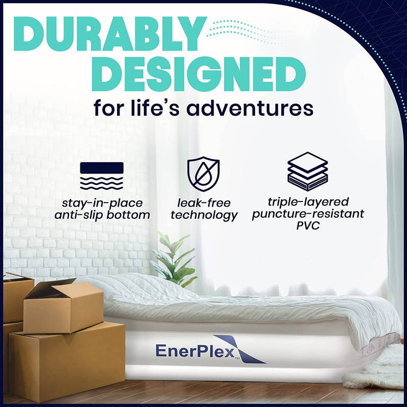 Enerplex Queen Air Mattress for Camping, Home & Travel - 16 Inch Double Height Inflatable Bed with Built-In Dual Pump - Durable, Adjustable Blow up Mattress - Easy to Inflate/Quick Set Up