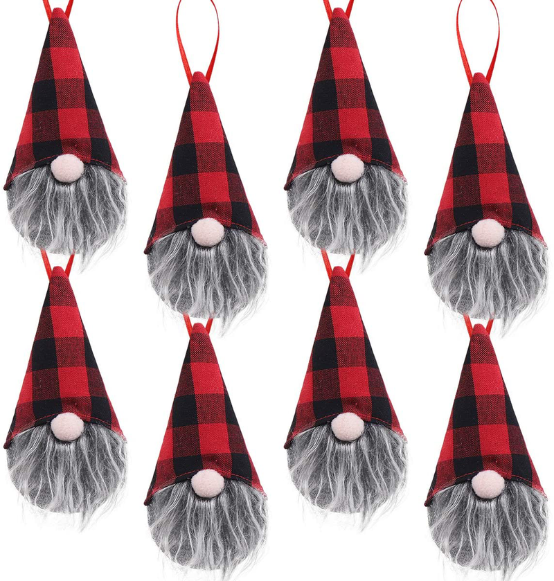 Ivenf Christmas Decorations, 8 Pack 5.5 inches Handmade Plush Tomte Gnome Hanging Decorations, Swedish Scandinavian Santa with Buffalo Check Plaid Hat, Holiday Home Decor, Tree Ornaments Set Home & Garden > Decor > Seasonal & Holiday Decorations& Garden > Decor > Seasonal & Holiday Decorations Ivenf   