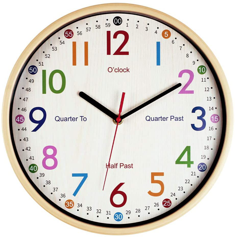 JoFomp Telling Time Teaching Clock | 12 inch Educational Wall Clock for Kids Learning Time, Silent Non-Ticking Quartz Decorative Wall Clock for Teacher's Classrooms or Children's Bedrooms (White) Home & Garden > Decor > Clocks > Wall Clocks JoFomp Yellow1  