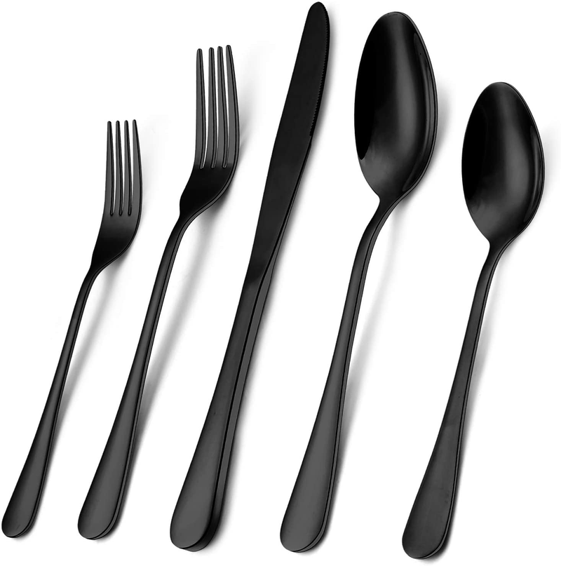 Silverware Set 20-Piece, Wildone Stainless Steel Flatware Cutlery Set Service for 4, Tableware Eating Utensils Include Knife/Fork/Spoon, Mirror Polished, Dishwasher Safe Home & Garden > Kitchen & Dining > Tableware > Flatware > Flatware Sets Wildone Black 20 Piece 
