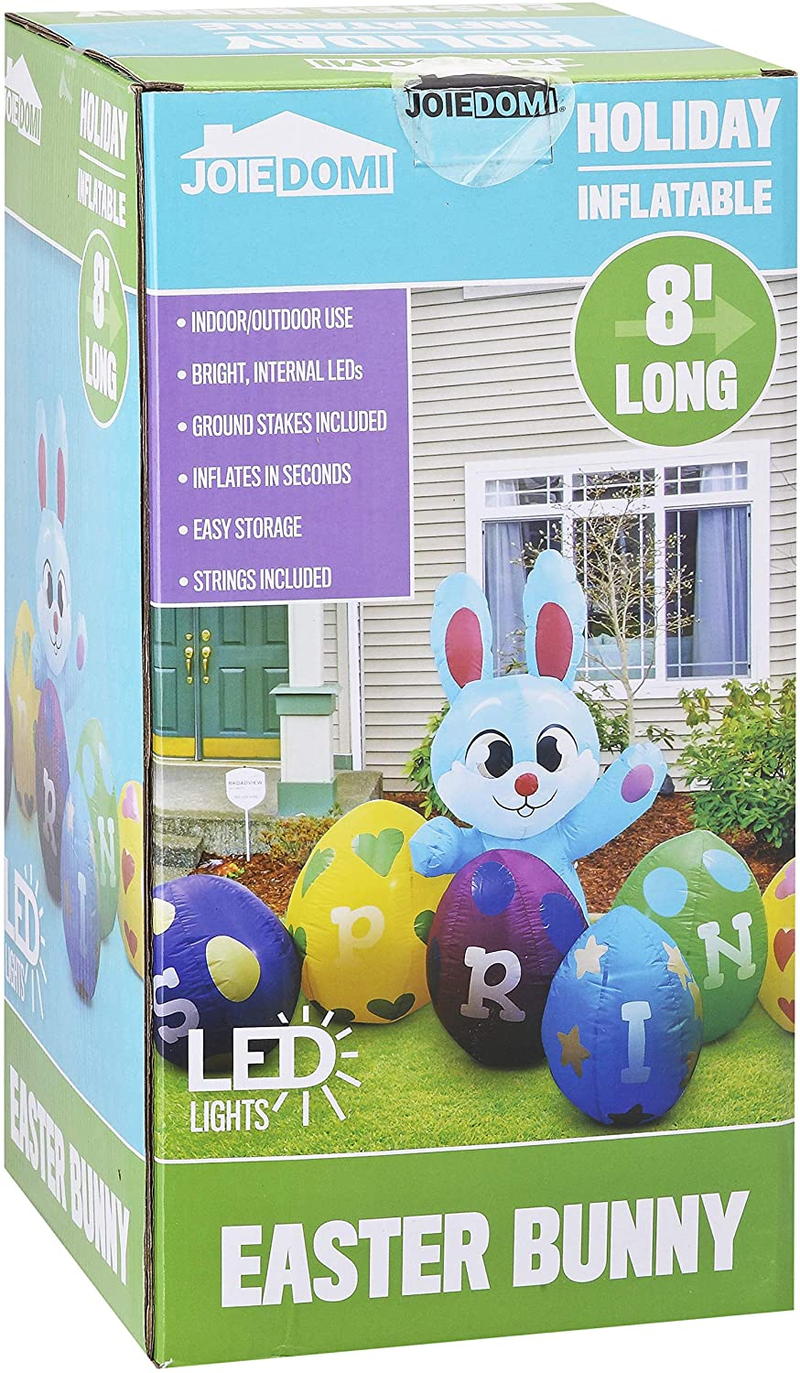 Easter Inflatable Outdoor Decoration 8 Ft Long Easter Bunny with Build-In Leds Blow up Inflatables for Easter Holiday Party Indoor, Outdoor, Yard, Garden, Lawn Fall Decor Home & Garden > Decor > Seasonal & Holiday Decorations Joiedomi   