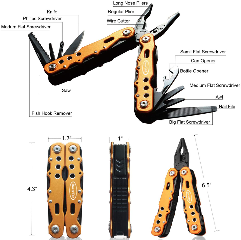 Rovertac Multitool Knife Pliers Christmas Gifts for Men Dad Husband 12 in 1 Multi Tool with Safety Lock Screwdrivers Saw Bottle Opener Durable Sheath Perfect for Camping Survival Hiking Simple Repairs