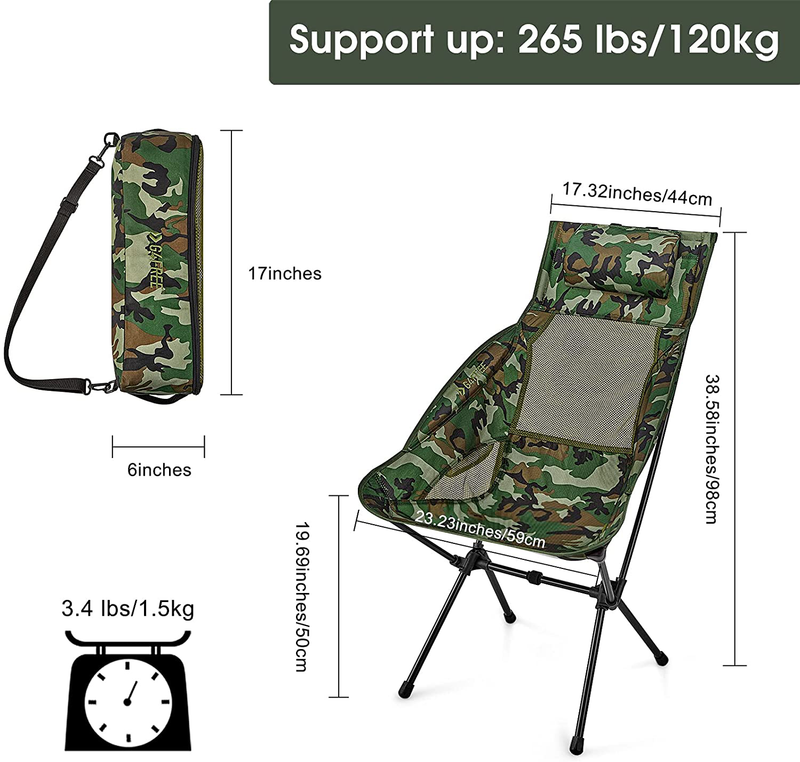 G4Free Folding Camping Chair, High Back Lightweight Camp Chair with Removable Pillow, Side Pocket & Carry Bag, Compact & Heavy Duty 300Lbs for Outdoor, Picnic, Festival, Hiking, Backpacking Sporting Goods > Outdoor Recreation > Camping & Hiking > Camp Furniture G4Free   