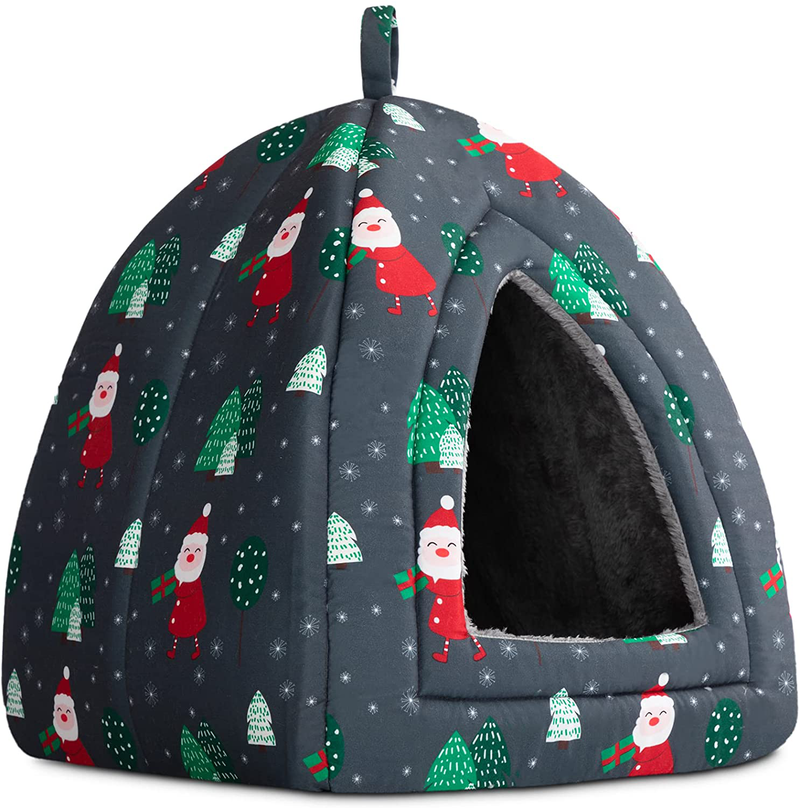 Hollypet Self-Warming 2 in 1 Foldable Comfortable Triangle Cat Bed Tent House Christmas Pet Bed Animals & Pet Supplies > Pet Supplies > Cat Supplies > Cat Beds Hollypet Gray Santa  