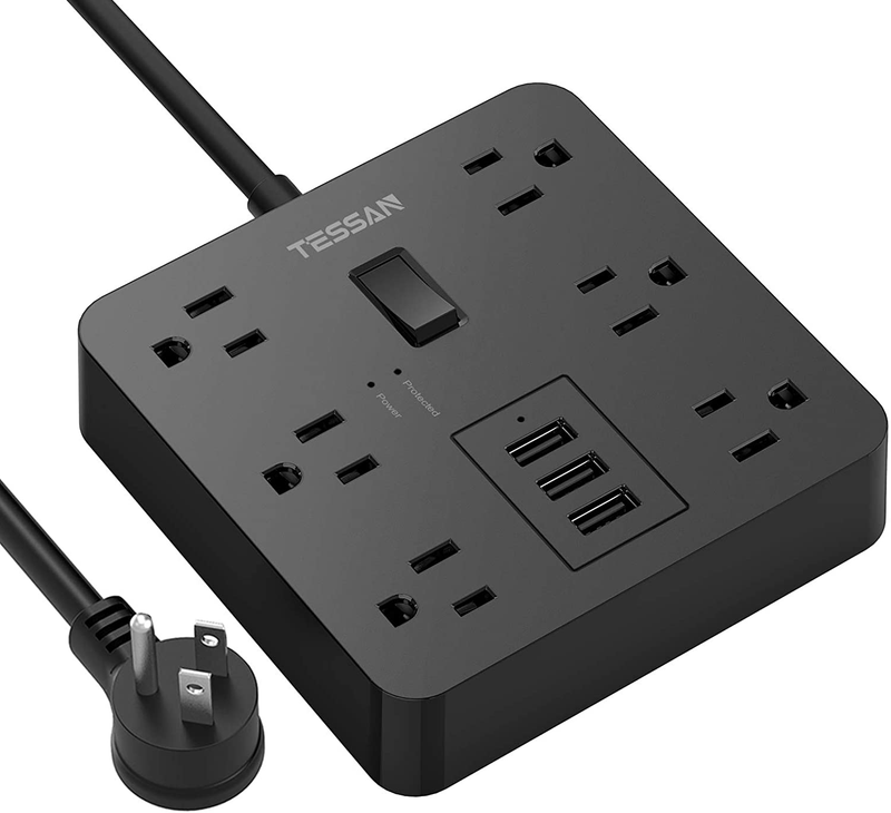 Power Strip with USB, TESSAN Desktop 5 Ft Extension Cord Flat Plug with 6 Widely Spaced Outlets, Built-in 1700J Surge Protector for Home and Office Accessories, Black Electronics > Electronics Accessories > Adapters TESSAN 5 ft  