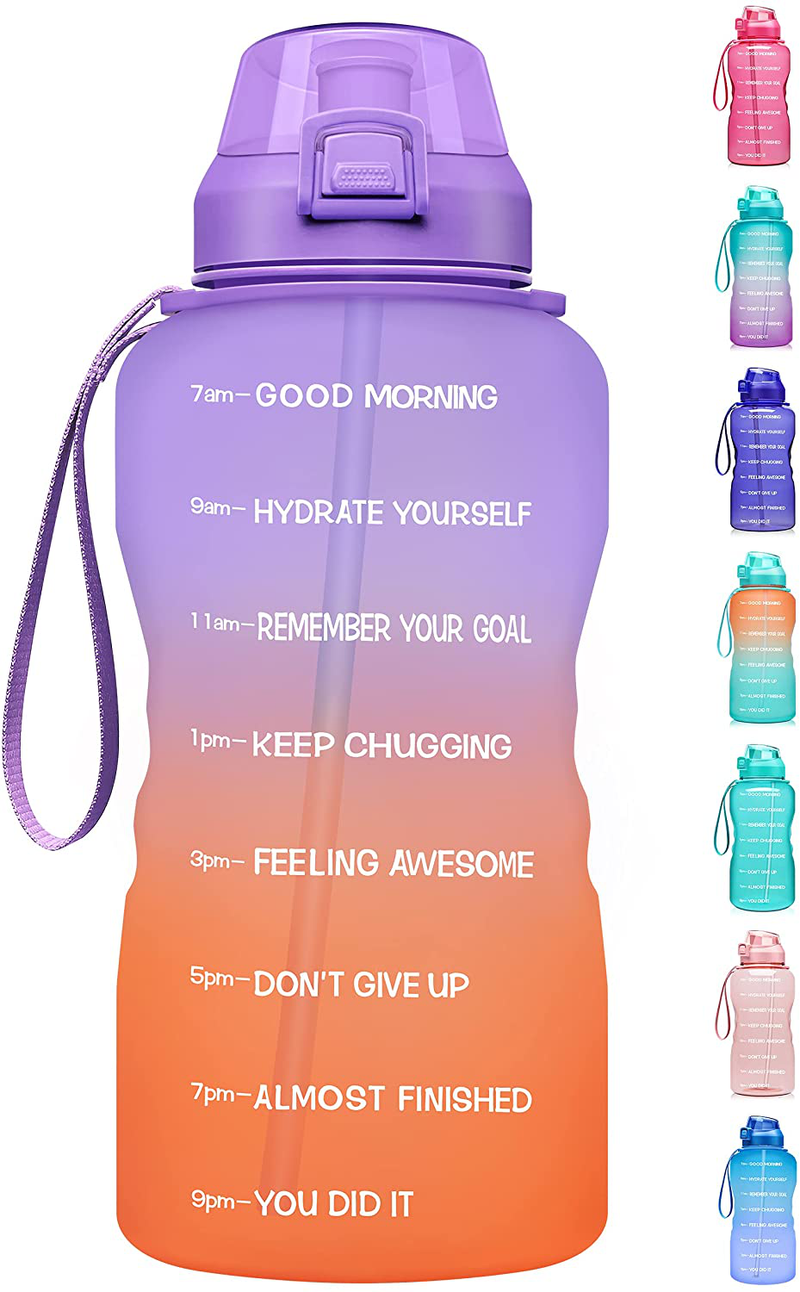 Fidus Large 1 Gallon/128oz Motivational Water Bottle with Time Marker & Straw,Leakproof Tritan BPA Free Water Jug,Ensure You Drink Enough Water Daily for Fitness,Gym and Outdoor Sports Sporting Goods > Outdoor Recreation > Winter Sports & Activities Fidus A9.4-Purple/Coral Gradient 1 Gallon 