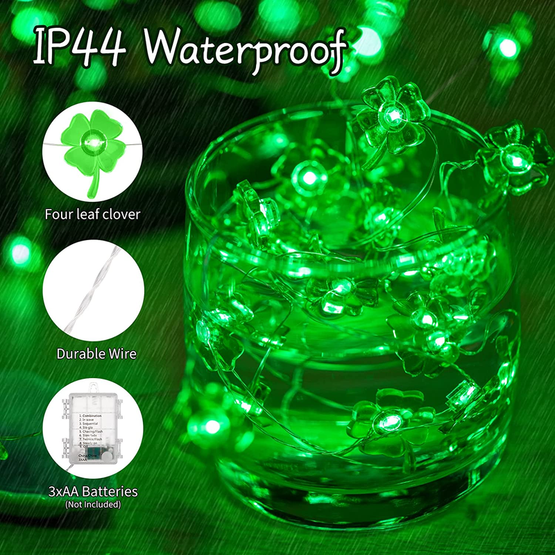 St. Patrick'S Day Shamrocks String Lights - Battery Operated 13.8 Feet 40 LED Green Fairy Lights with 8 Lighting Modes Remote Timer Lucky Clover Mini Lights for Indoor Outdoor Home Decoration  Brightown   
